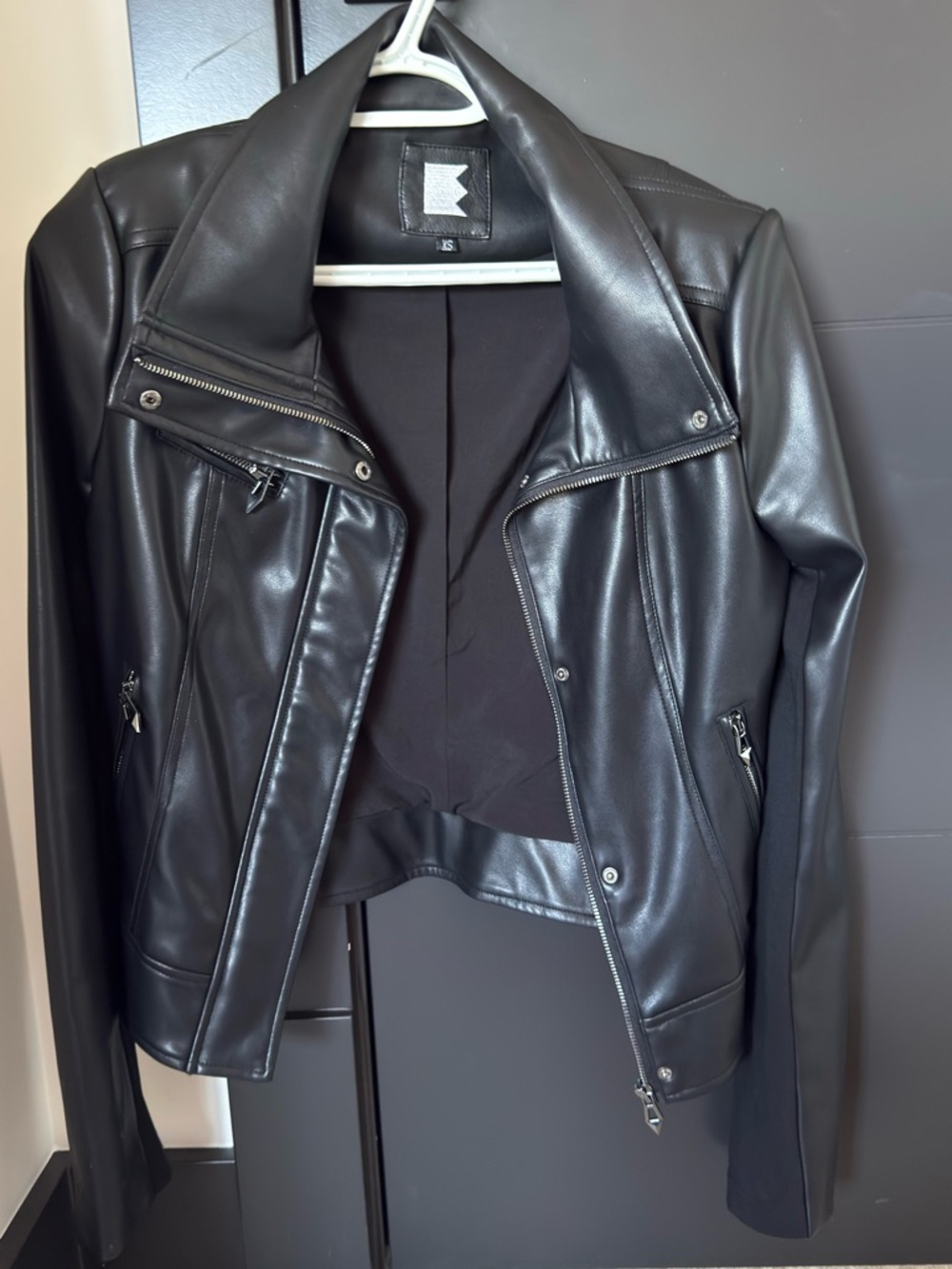 Women’s Black Faux Leather Moto Jacket with Silver Zippers - NWOT